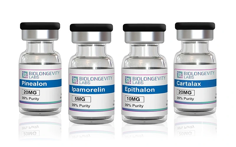 A bundle of biolongevity labs peptide vials