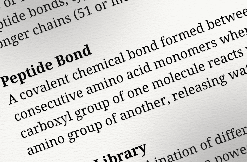 A closeup image of a peptide glossary entry